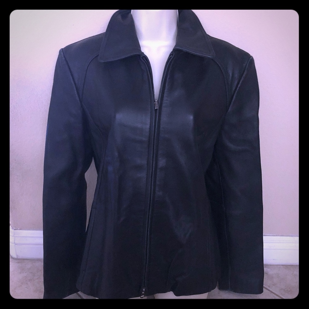 Nine West Soft Black Fitted Leather Jacket L